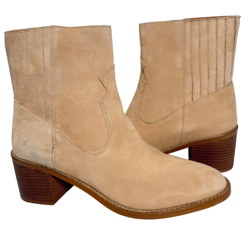 NEW 42 Gold Miley Natural Suede Western Ankle Booties‎ Block Heel Women's US 11